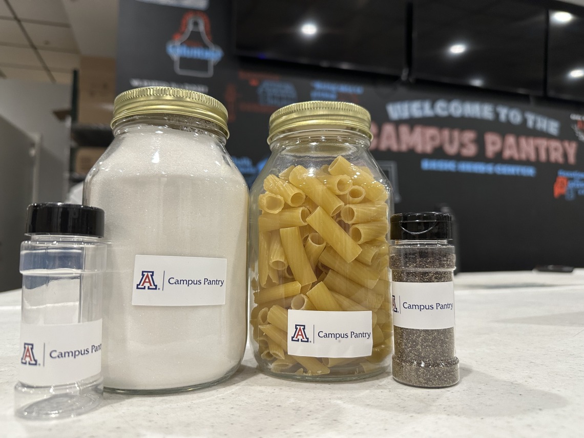 Image of two mason jars and two spice containers from the Campus Pantry